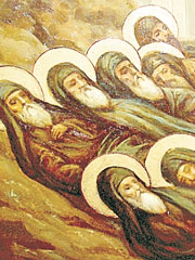 Преподобные отцы, в Синае и Раифе избиенные. Фрагмент росписи Грузинского собора Раифского монастыря Казанской епархии