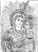 Чудотворный Грузинский образ Божией матери. Рисунок Николая Новикова, 16 лет