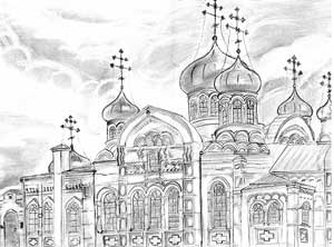 Раифа. Собор Живоначальной Троицы. Рисунок Николая Новикова, 16 лет